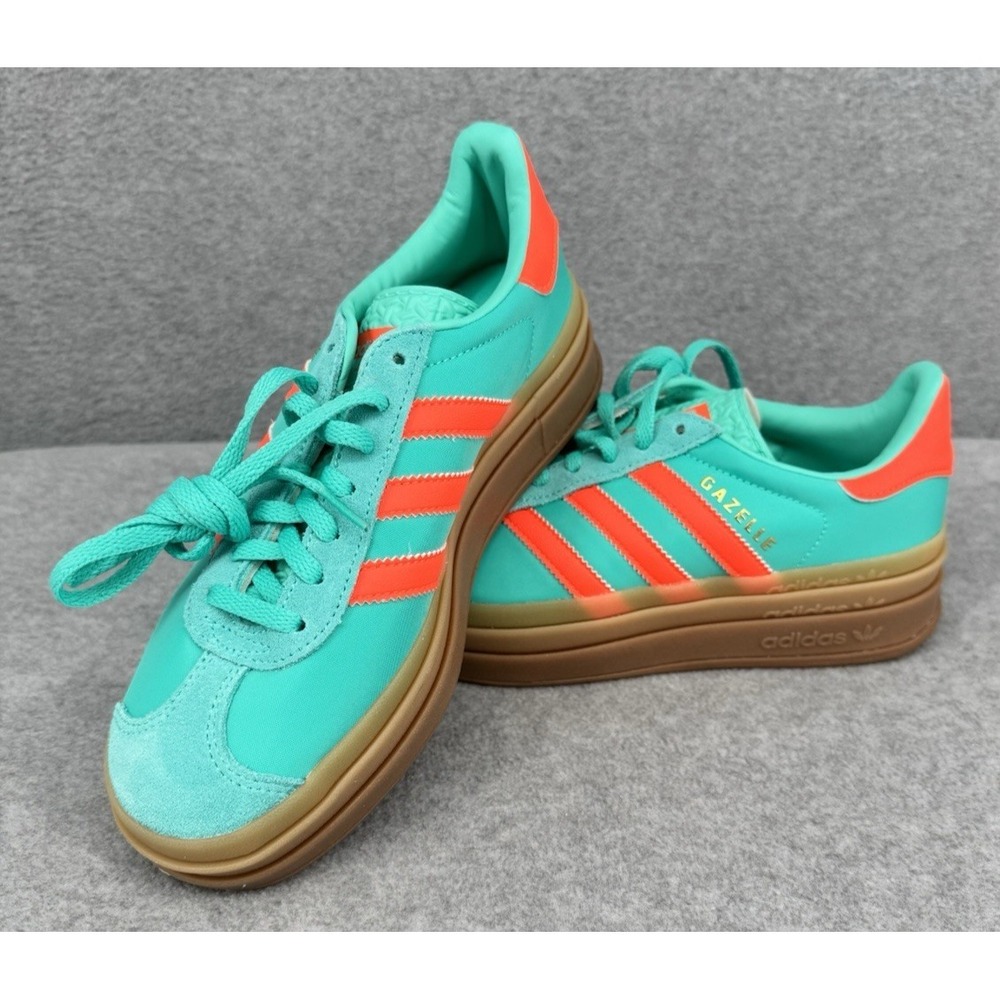 Adidas Gazelle Bold Platform Sneakers Womens‎ 6 Mint Green Orange Gum Sole New